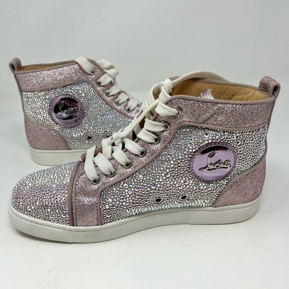 Christian Louboutin Louis Strass High Top Sneakers Size 38.5 US 8.5 Pink Crystal - Picture 2 of 8